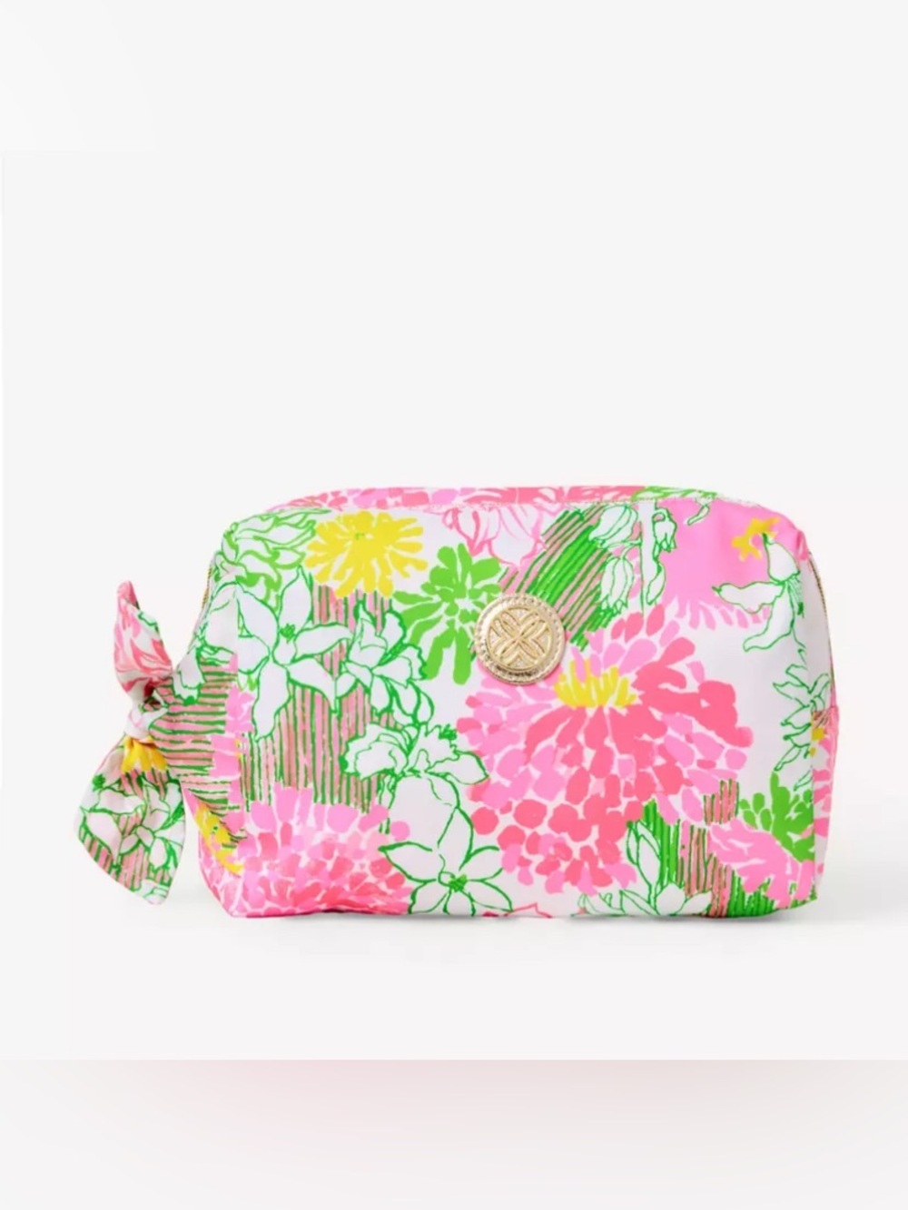 NWT Lilly Pulitzer Floral Pink Cosmetic Pouch with Gold Emblem
